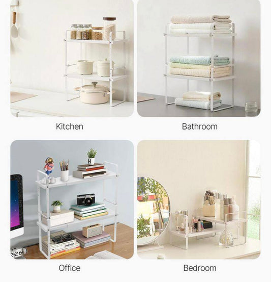 Adjustable kitchen cabinet shelf organizer 2 tier