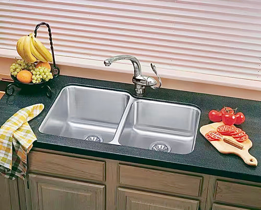Lustertone 31" undermount offset double bowl kitchen sink