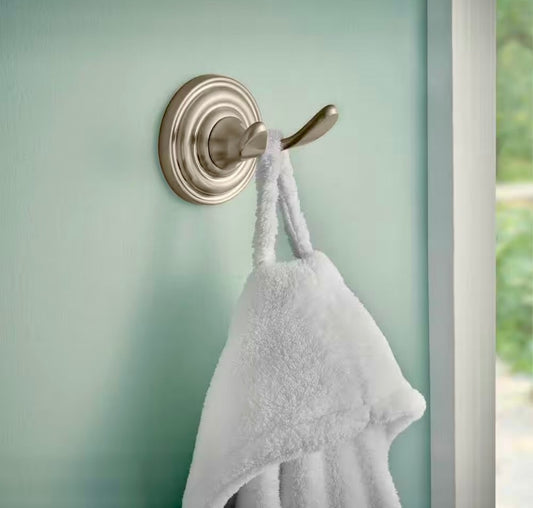 Greenwich double towel hook in brushed nickel