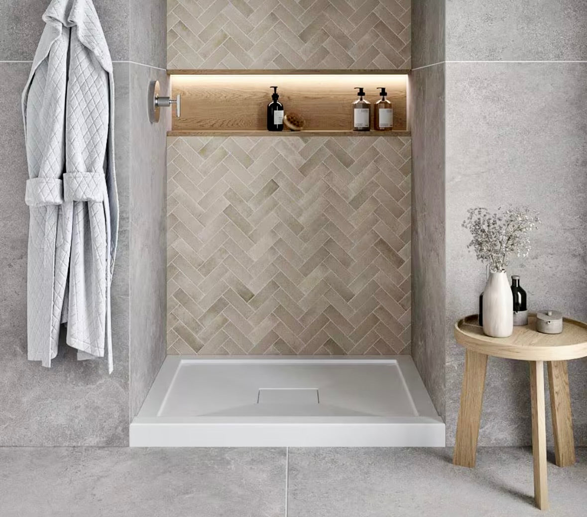 42x34 shower base in glossy white center drain
