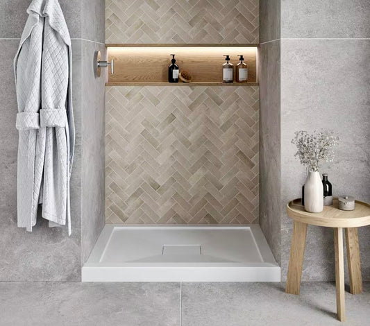 42x34 shower base in glossy white center drain