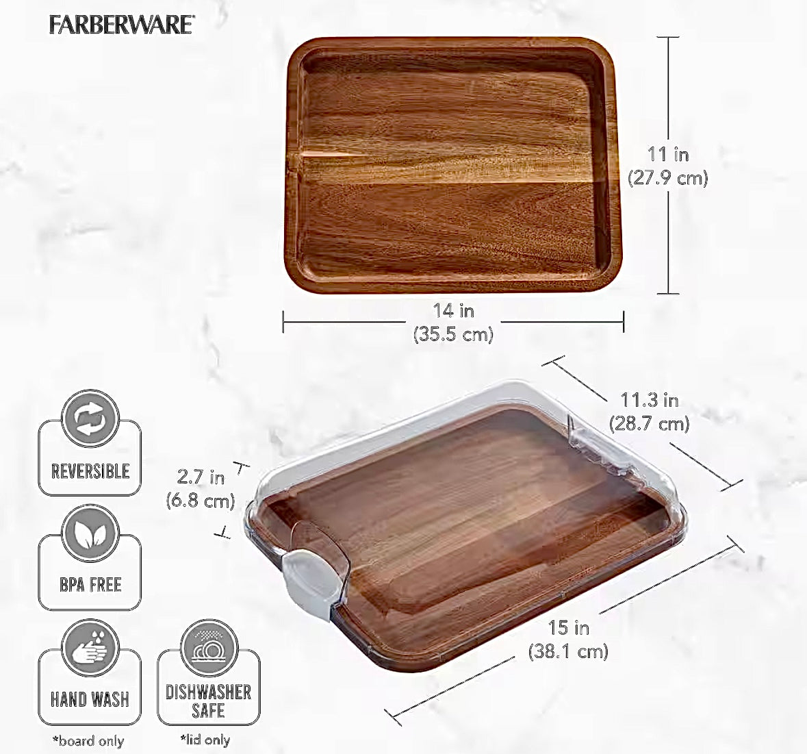 Acacia cutting board with lid