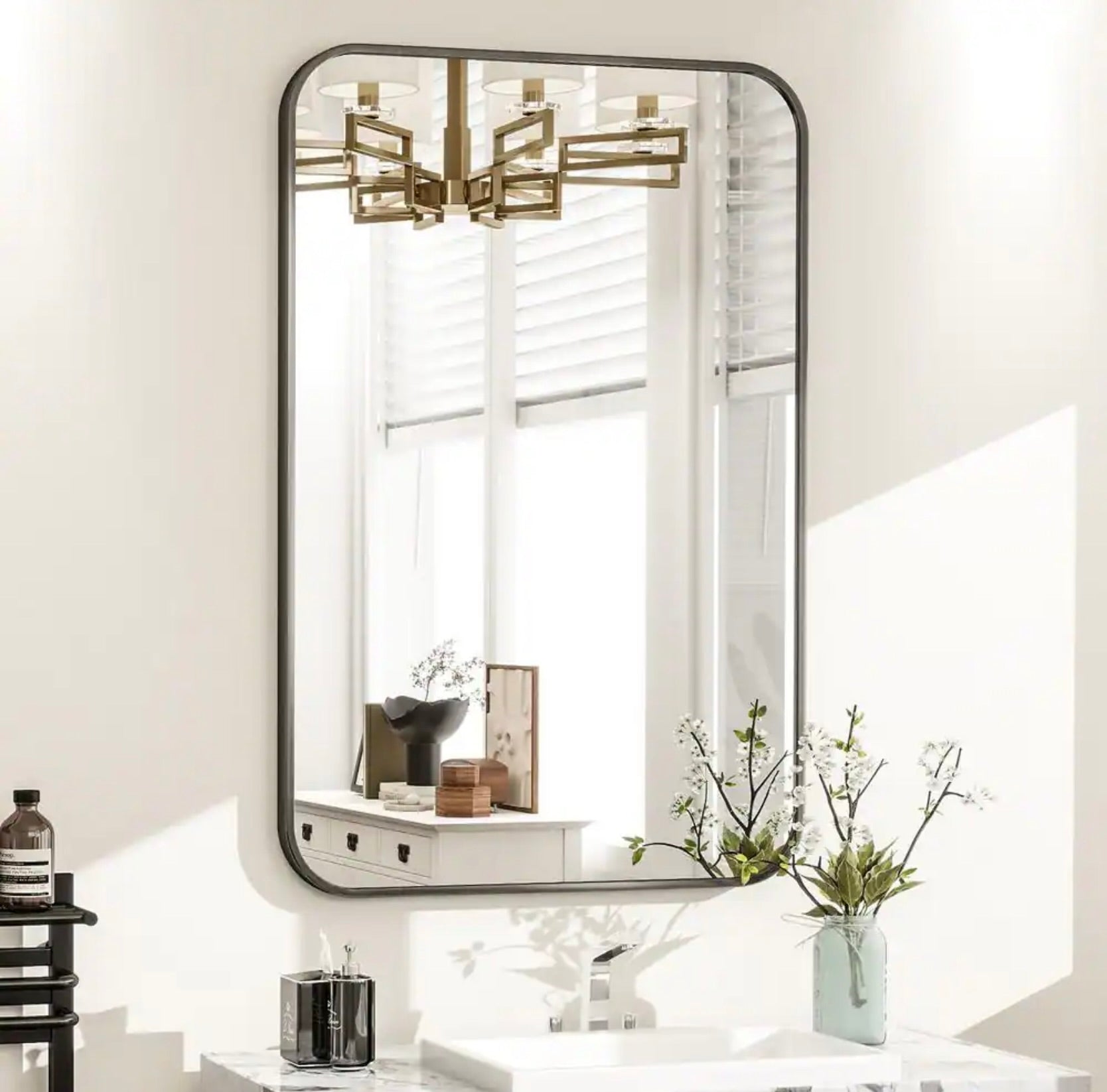 24x36 rounded corner black mirror