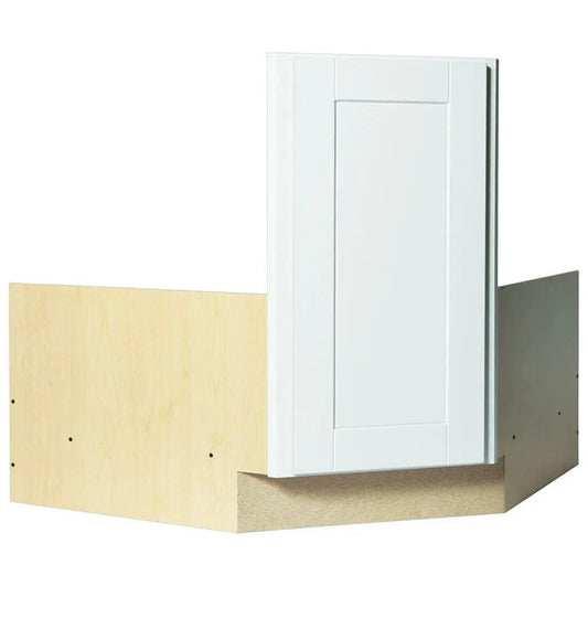 Hampton shaker 36" corner sink base in satin white