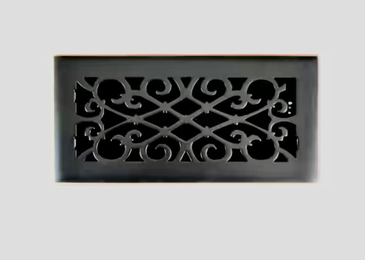 Elegant scroll 4 in x 10 in floor register in bronze