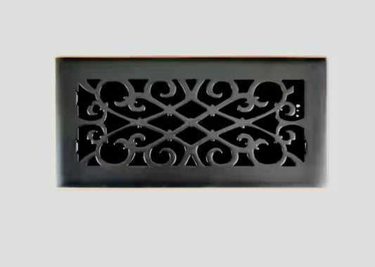 Elegant scroll 4 in x 10 in floor register in bronze