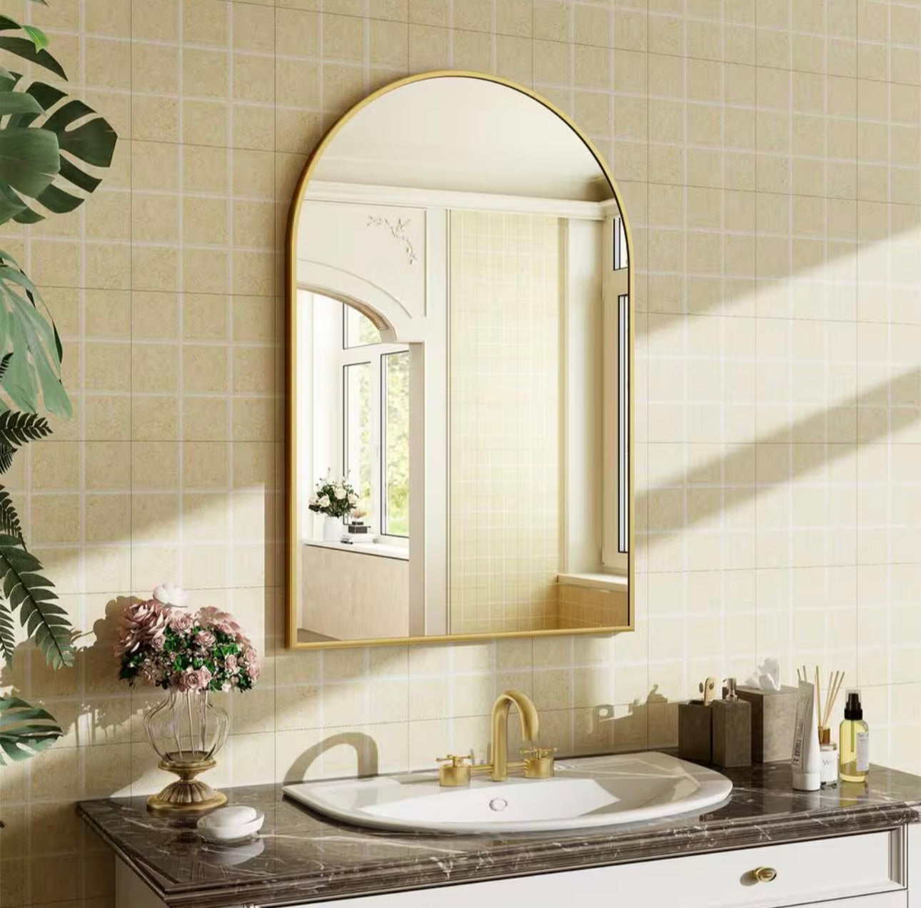 24x36 arched gold mirror