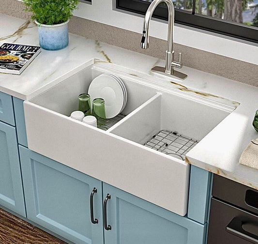 33" farmhouse double bowl kitchen sink