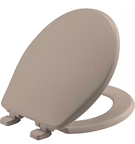 Bemis round plastic toilet seat in fawn beige