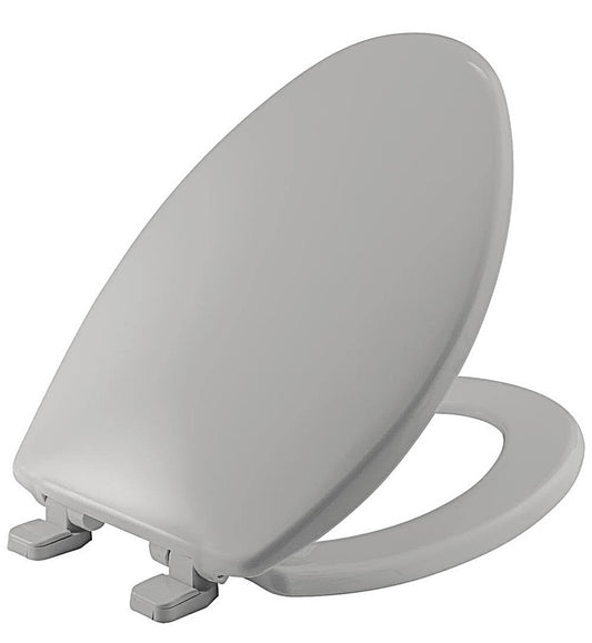 Bemis elongated plastic toilet seat in silver