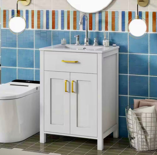 24 in White vanity with ceramic top