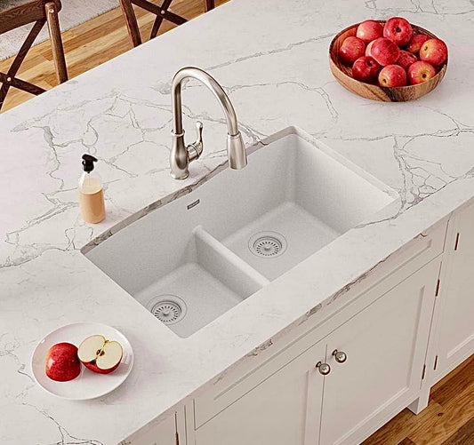 Quartz 33" undermount double bowl kitchen sink