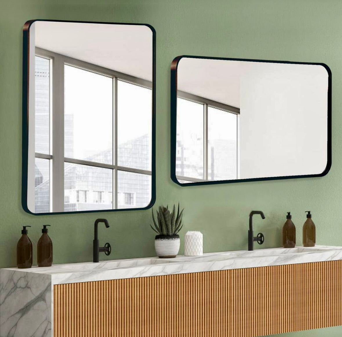 Banbury 20 in W x 30 in H square vanity mirror in brushed nickel
