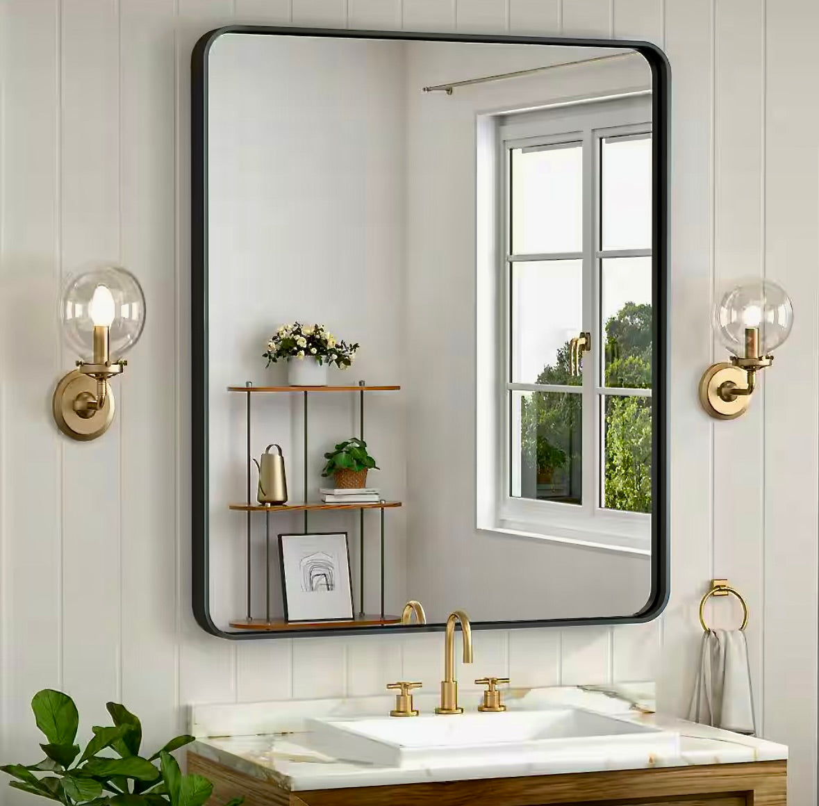 30 in W x 36 in H modern rectangular black mirror