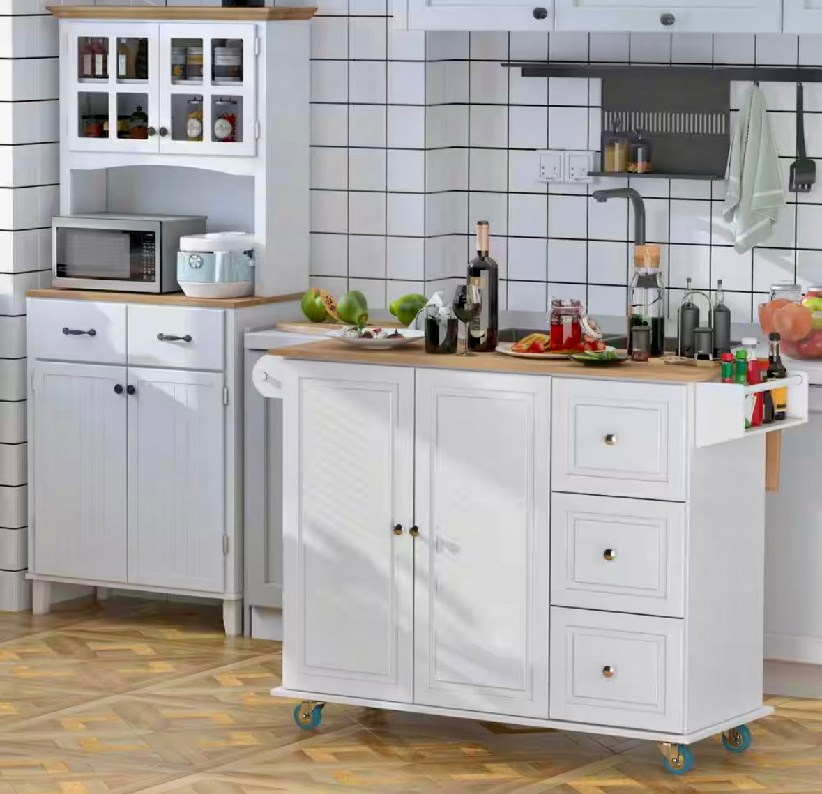White rolling Island kitchen cart