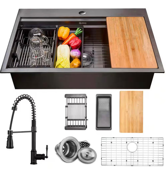 AKDY 33" single bowl drop in sink with Faucet