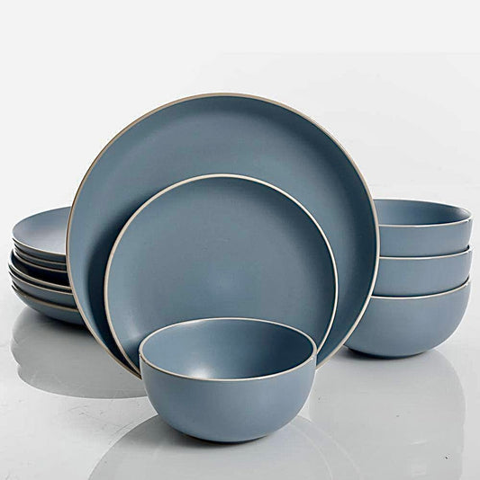 Rockaway 12 piece matte blue dinnerware set