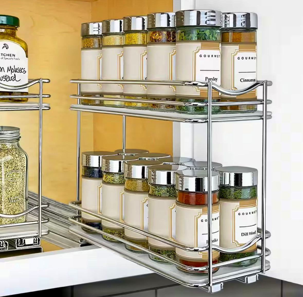 Slide out double spice rack pull out cabinet organizer
