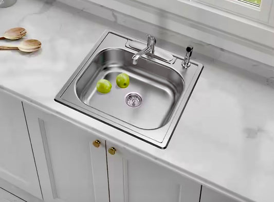 25 in drop in single bowl sink with faucet and sprayer