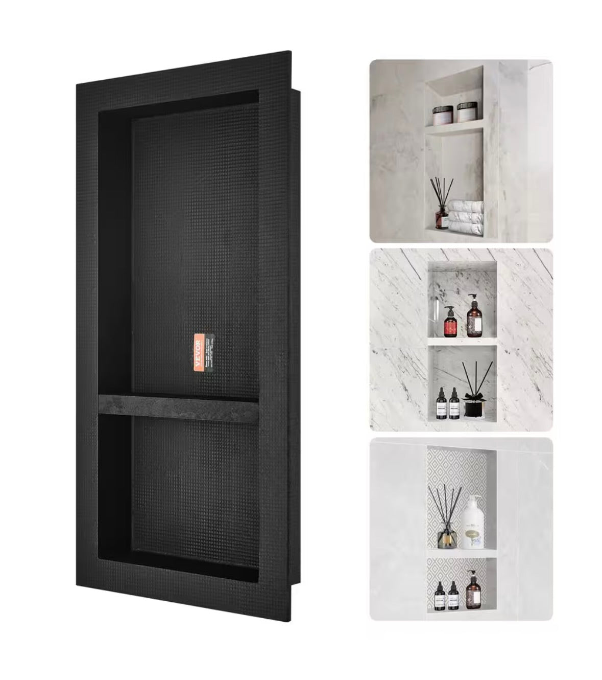 16 in. W x 32 in. H x 4 in. D XPS Plastic Shower Niche in Black