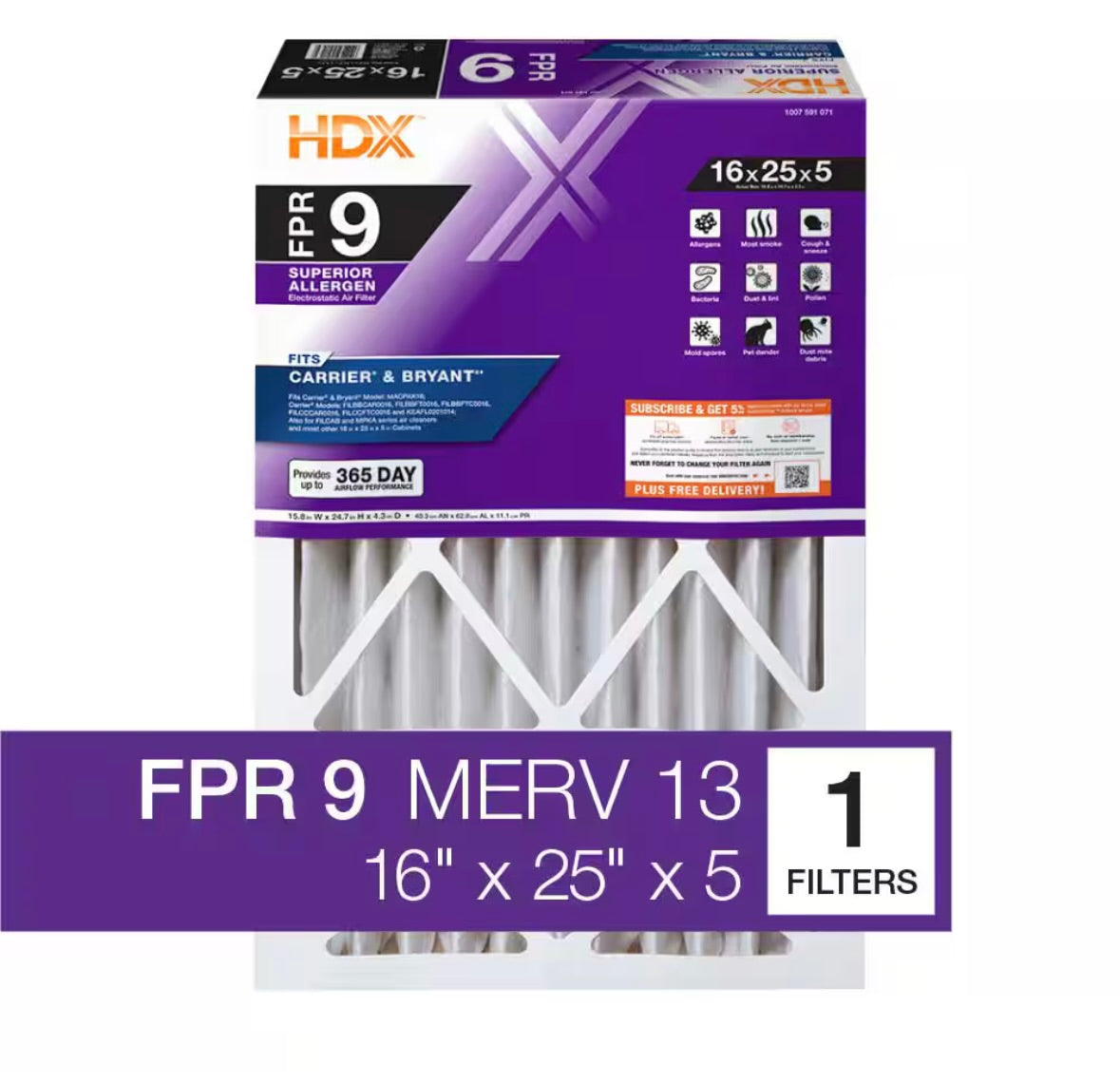 16"x25"x5" replacement air filter