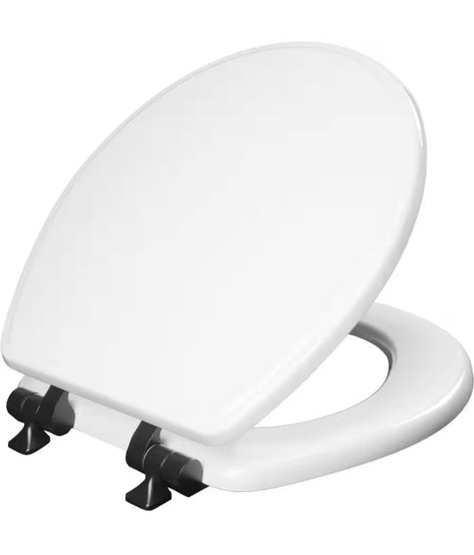 Weston Round wood toilet seat white with black hinges