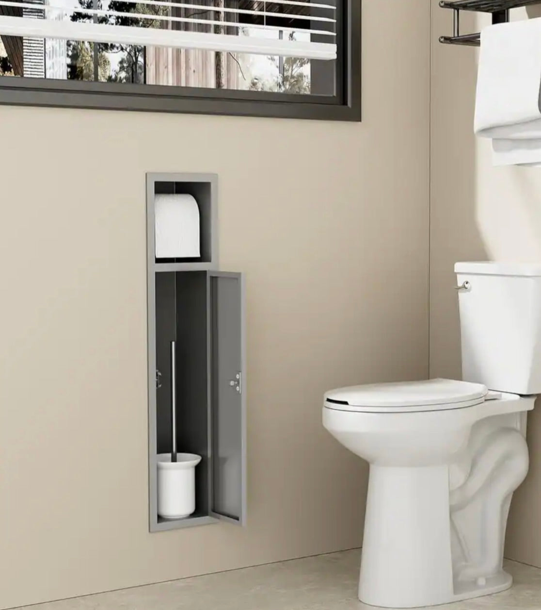 Recessed toilet brush holder gray
