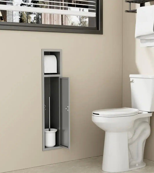 Recessed toilet brush holder gray