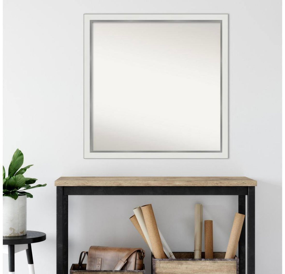Square satin white mirror 33 in H x 33 in W