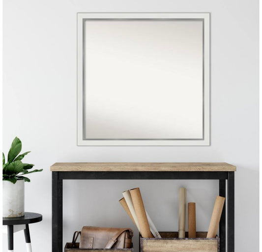 Square satin white mirror 33 in H x 33 in W