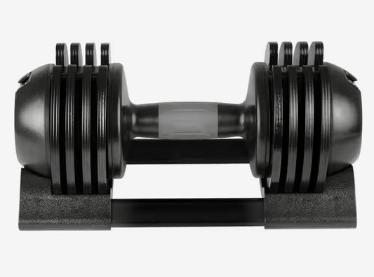 1 black adjustable dumbbell with tray