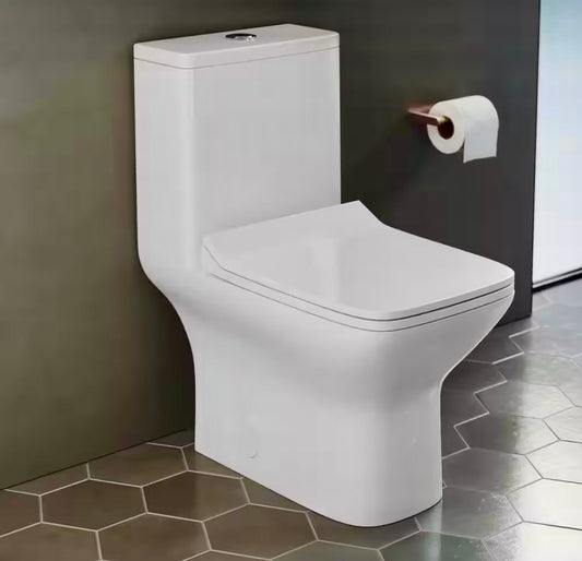 Carre 1 piece elongated toilet gloss white