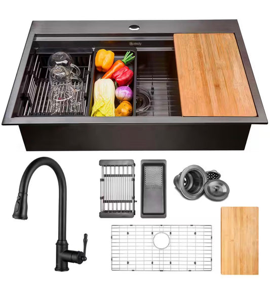 AKDY Single bowl kitchen sink matte black w/faucet