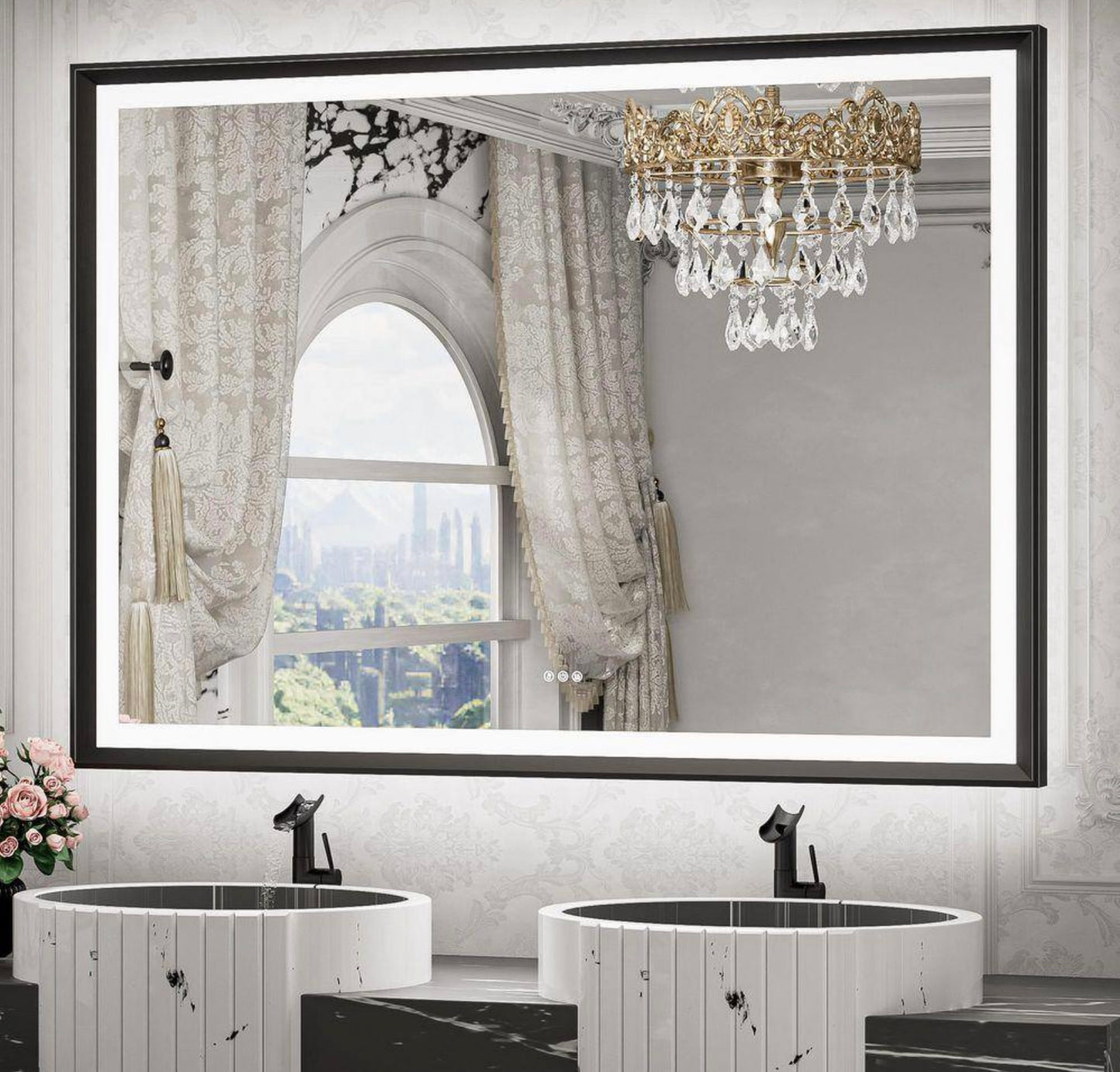 48"x36" black framed LED mirror