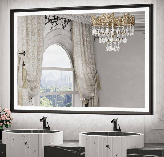 48"x36" black framed LED mirror