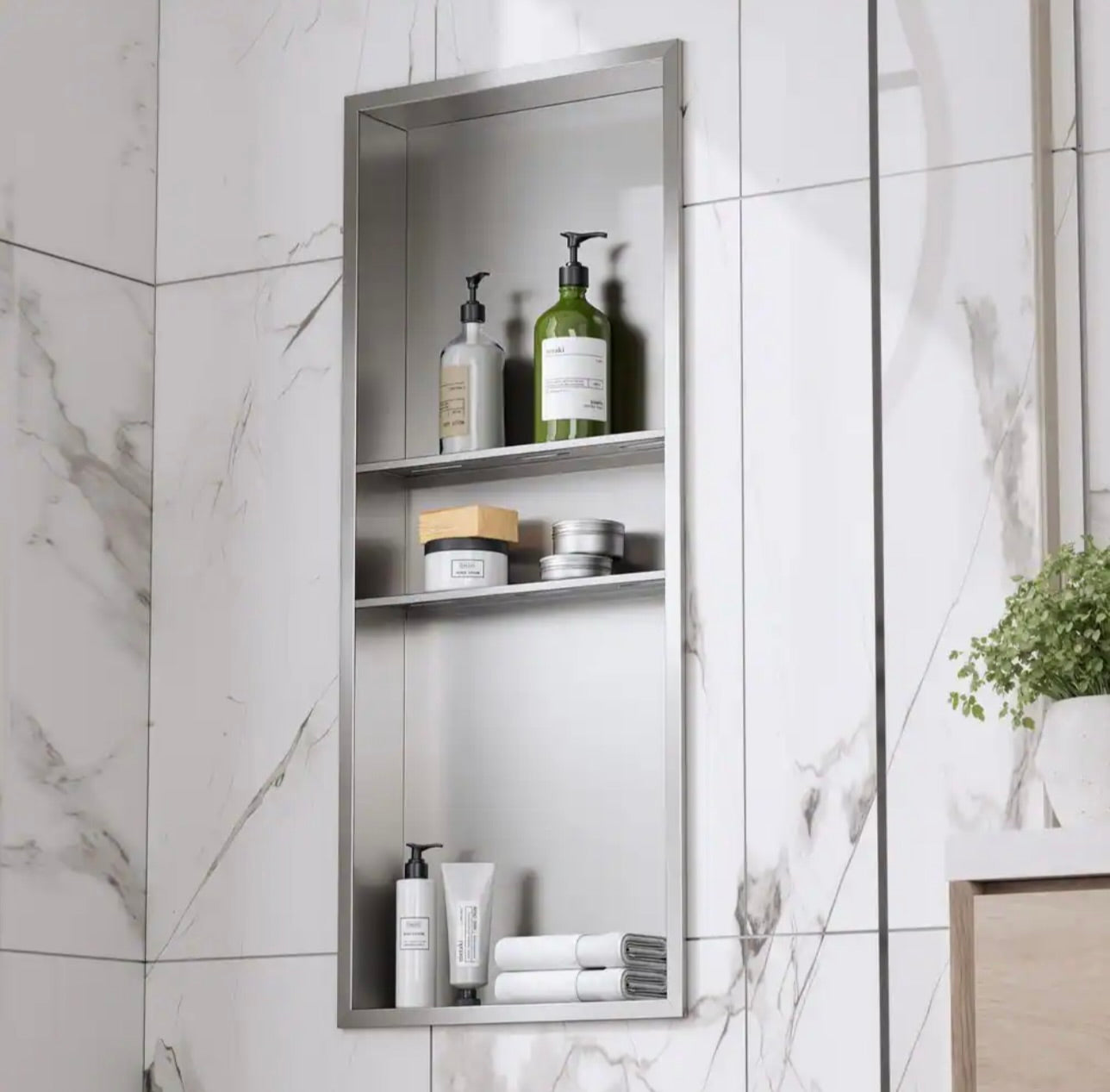16x40x4 shower niche brushed nickel