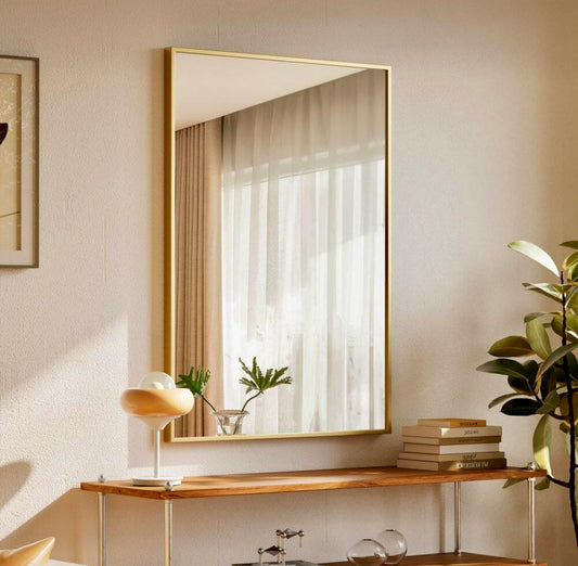 20 in W x 28 in H gold mirror