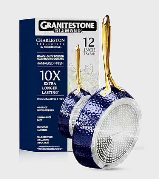12" aluminum nonstick frying pan in navy