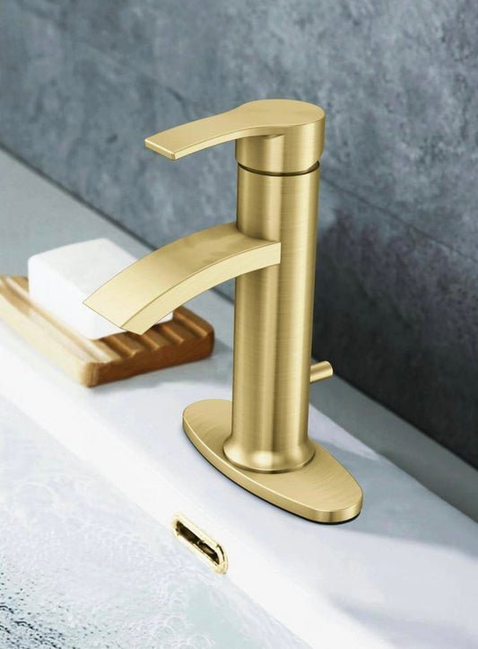 Single handle bathroom faucet matte gold
