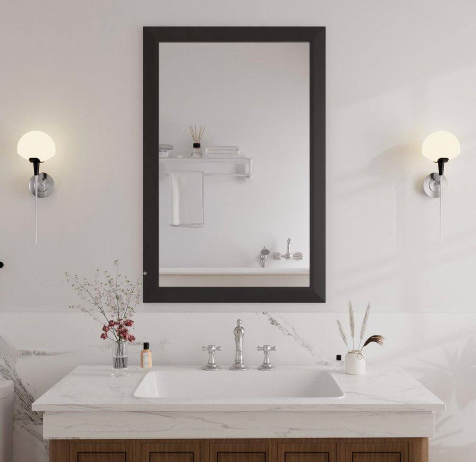 Modern black 22 in x 30 in rectangle mirror