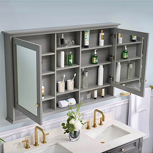 55" medicine cabinet with shelves in gray