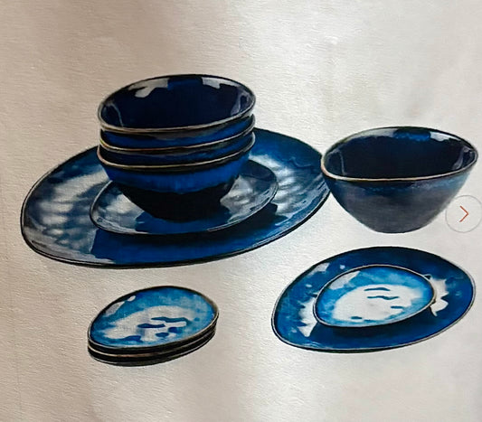 Starry 11 piece dinnerware set in blue