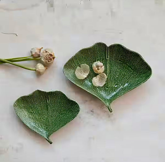 Green leaf shaped platters