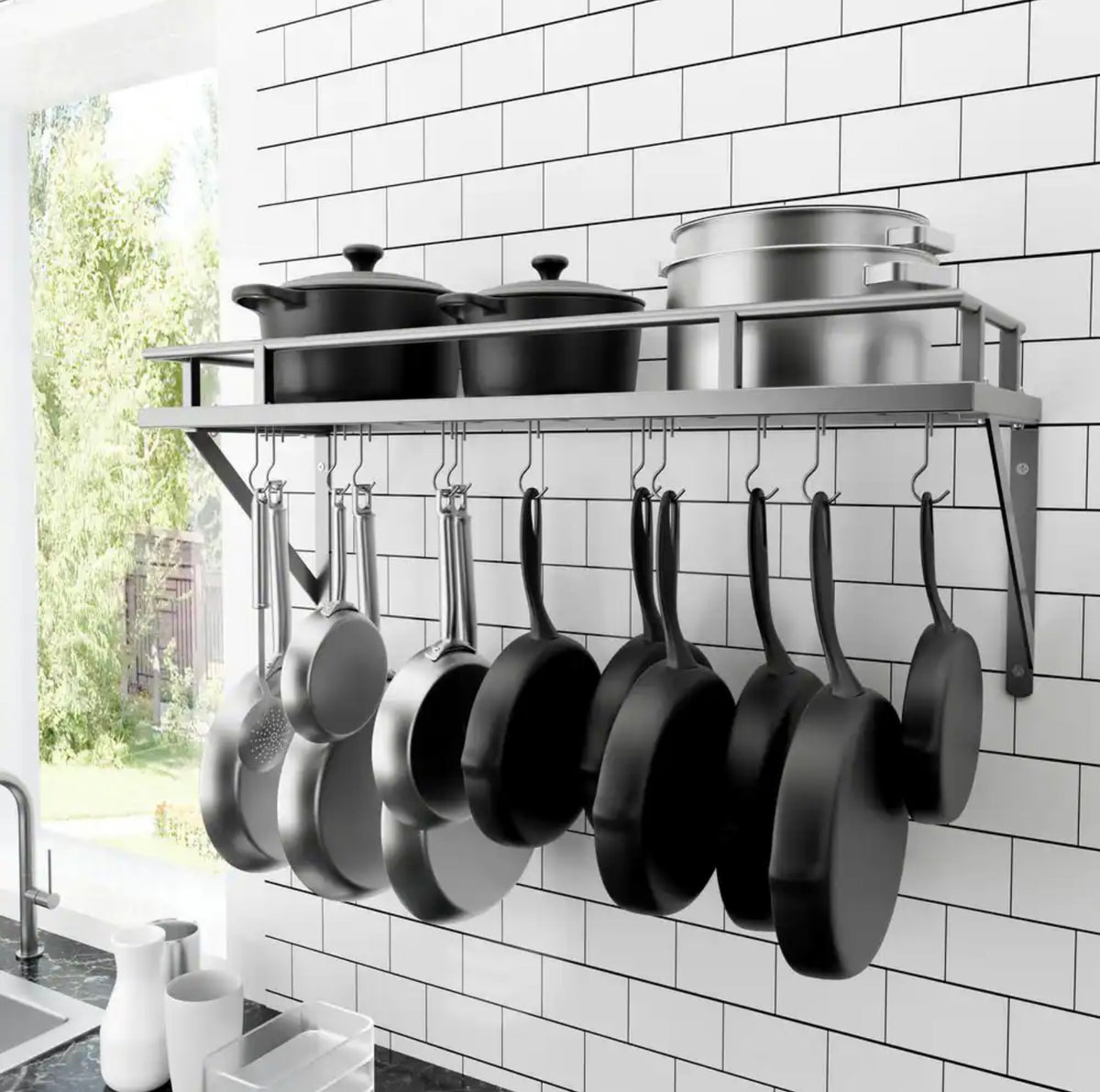 Silver 30" wall mount pot rack