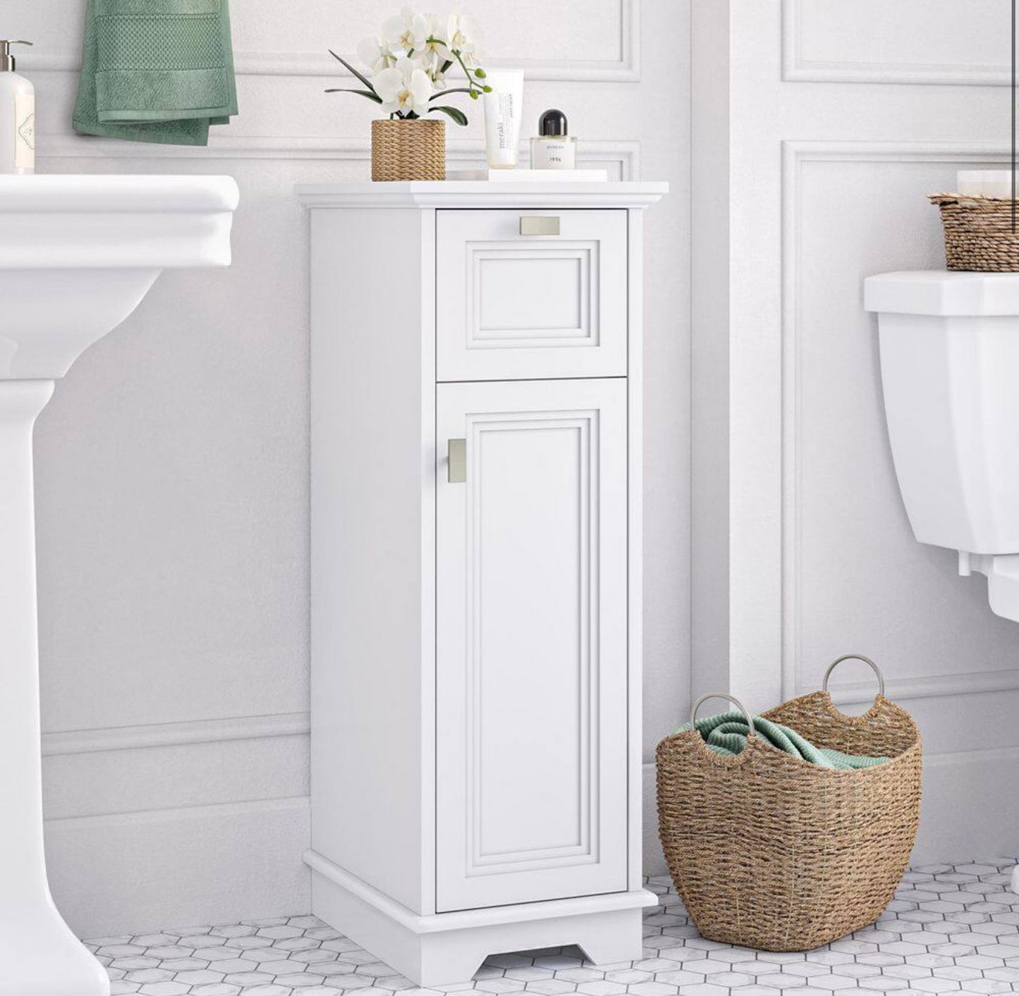 Geneva slim linen cabinet white