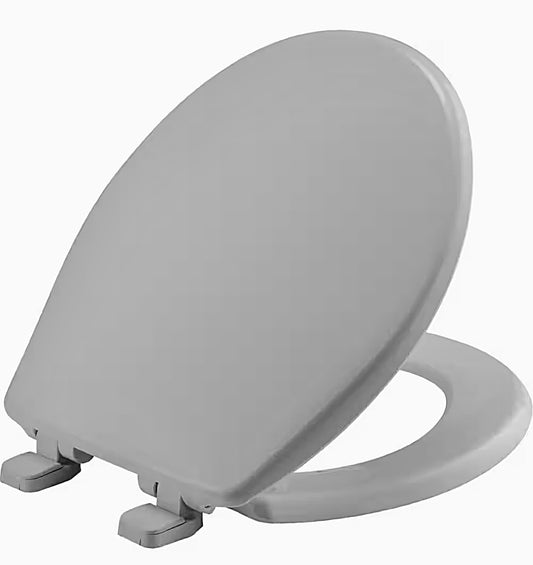 Bemis round plastic toilet seat in silver