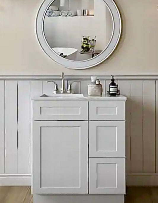 30" white shaker vanity with granite top
