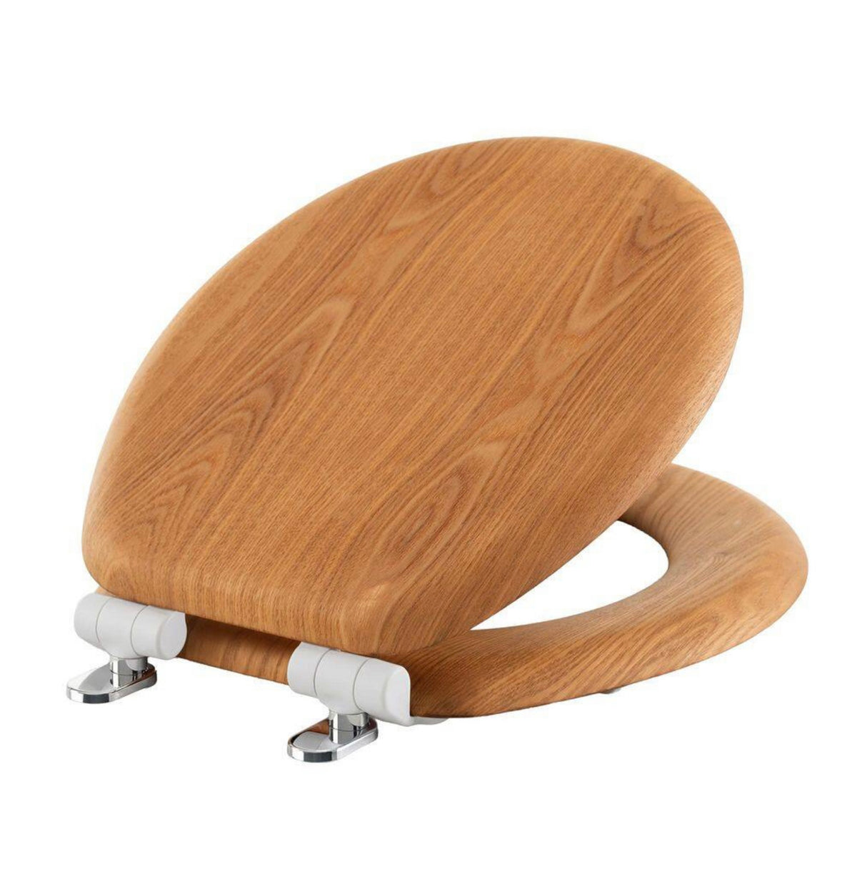 Round wood toilet seat in natural oak