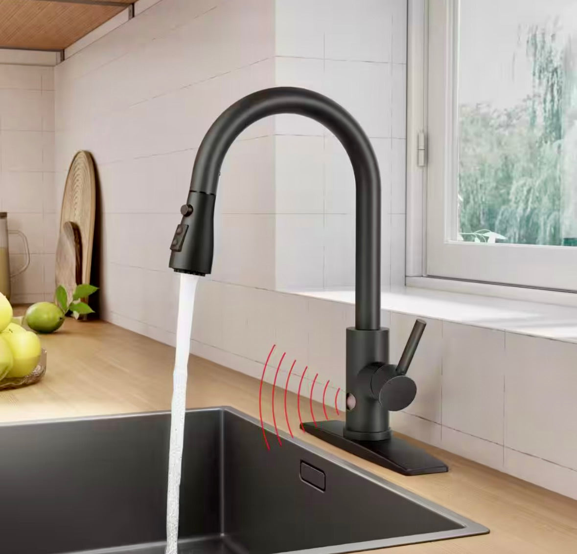 Touchless Sensor Single Handle Pull-Down Kitchen Faucet black