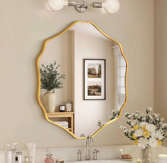 28x32 scalloped gold mirror